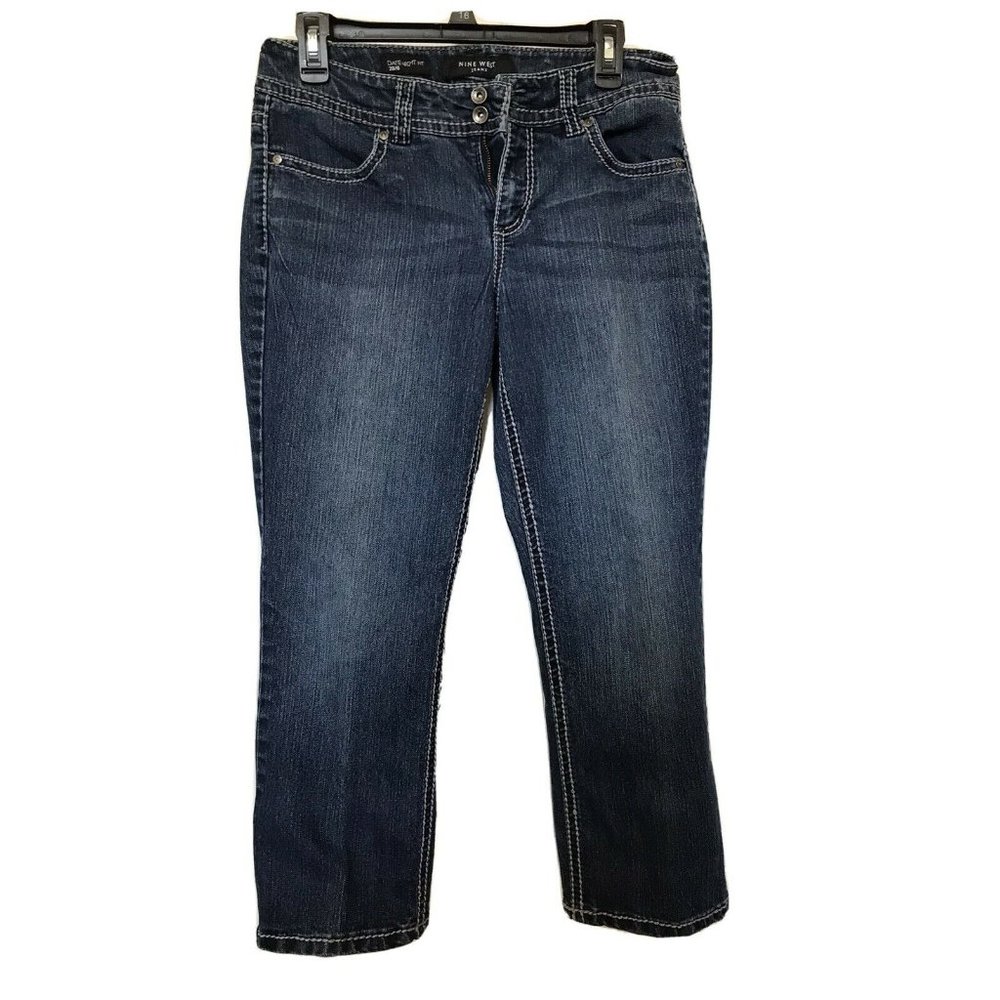 Nine West Indigo Blue Jeans Bling Back Flap Pockets Date Night Fit 28/6 GUC